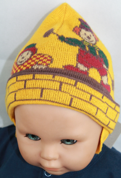 Sterntaler  Wintermütze - gestrickt- Fb.: curry mit Clownmotiv